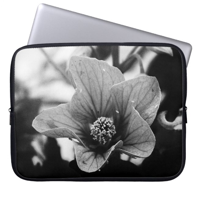 Funda Para Portátil Fotografía floral en blanco y negro (Frente)