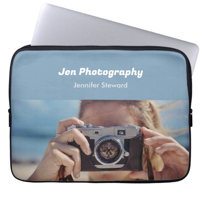 Funda Para Portátil fotógrafo fotográfico azul personalizado (Frente)