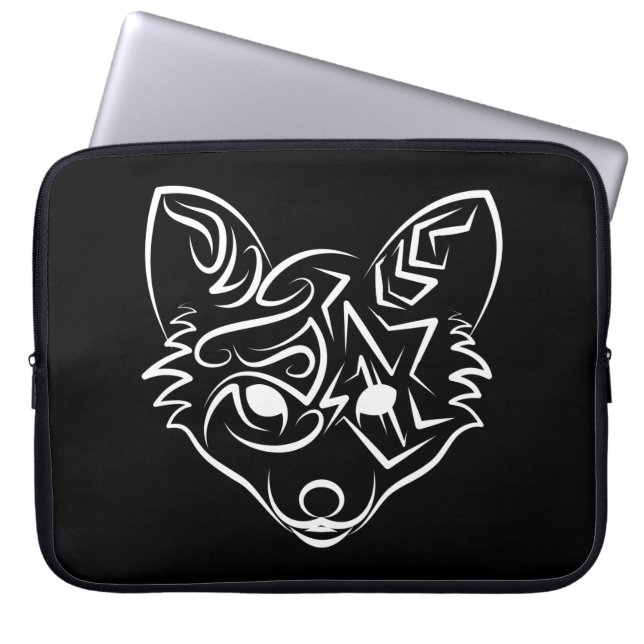 Funda Para Portátil Fox tribal negra y blanca (Frente)