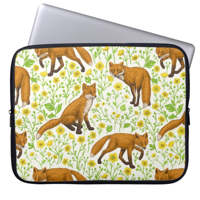 Funda Para Portátil Foxes y mariposas en blanco natural (Frente)