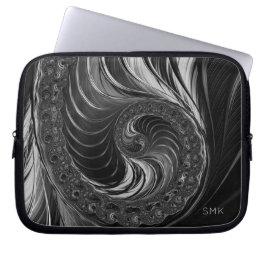 Funda Para Portátil Fractal Black Golden Ratio Nautilus Monograma