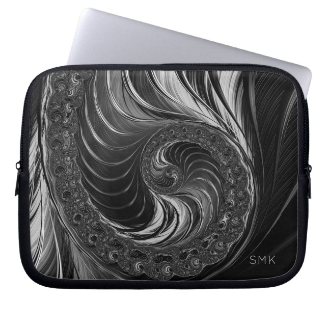Funda Para Portátil Fractal Black Golden Ratio Nautilus Monograma (Frente)