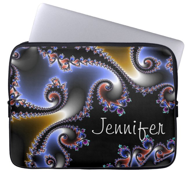 Funda Para Portátil Fractal elegante del nombre del remolino del oro (Frente)