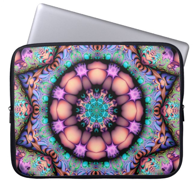 Funda Para Portátil Fractal Mandala Floral Psicodelia (Frente)