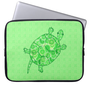 Funda Para Portátil Fractal swirl turtle - lime and emerald green