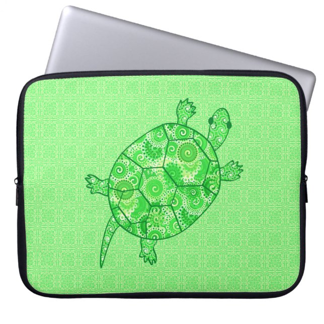 Funda Para Portátil Fractal swirl turtle - lime and emerald green (Frente)