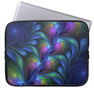 Funda Para Portátil Fractal verde rosa azul luminoso colorido abstract