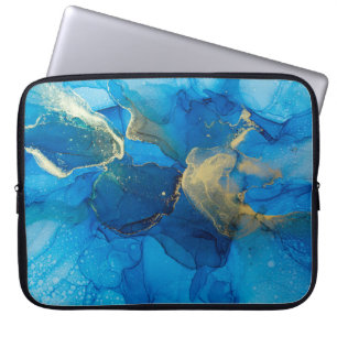 Funda Para Portátil Fragmento de color azul y dorado abstracto del fon