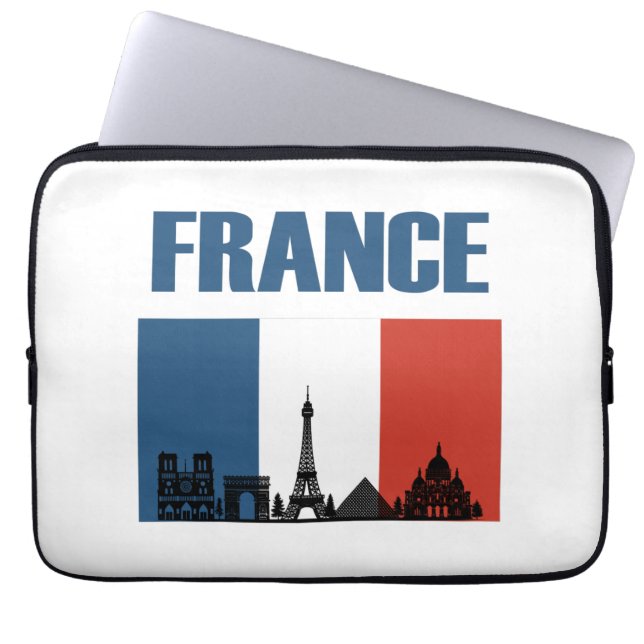 Funda Para Portátil France Travel - Paris City Skyline French Flag (Frente)