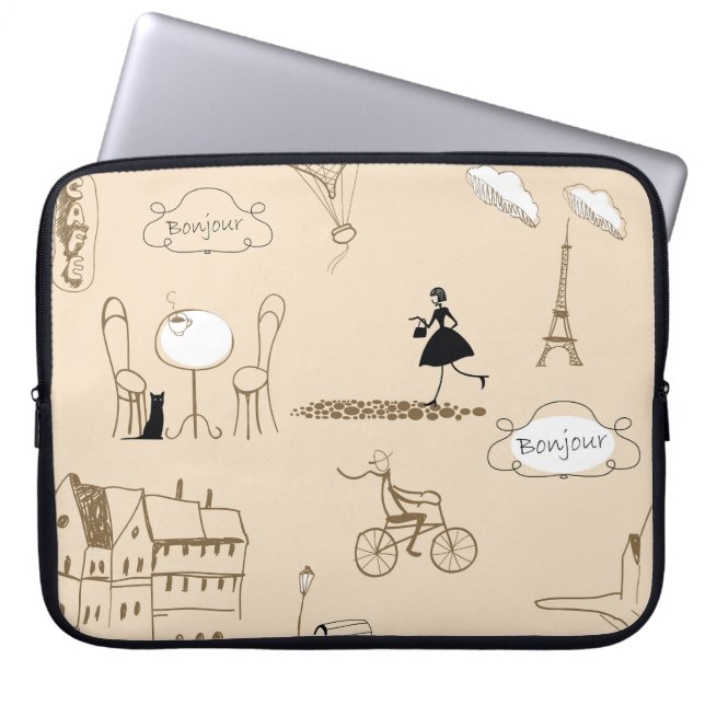 Funda Para Portátil Francés rosado: Diseño de patrones de Moda. (Frente)