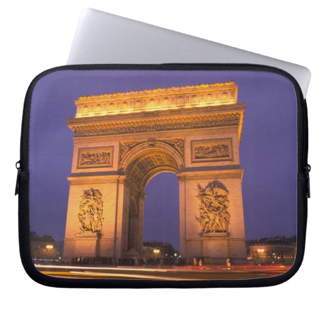 Funda Para Portátil Francia, París, Arco del Triunfo en la oscuridad (Frente)