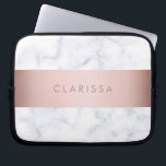 Funda Para Portátil franja de imitación de oro de rosa de mármol blanc<br><div class="desc">Diseño elegante y moderno con mármol blanco falso y franja de oro rosa.</div>