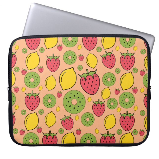 Funda Para Portátil Fresa, limón y kiwi fondo de papel tapiz (Frente)