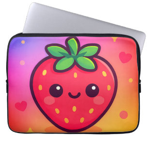 Funda Para Portátil Fresa sonriente Kawaii sobre el fondo degradado pa
