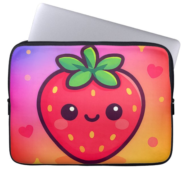 Funda Para Portátil Fresa sonriente Kawaii sobre el fondo degradado pa (Frente)