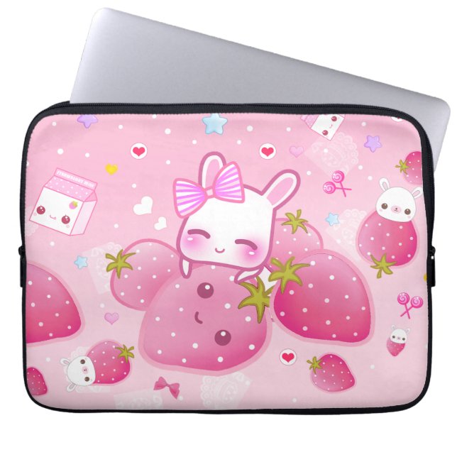 Funda Para Portátil Fresas lindas del conejito y del kawaii (Frente)