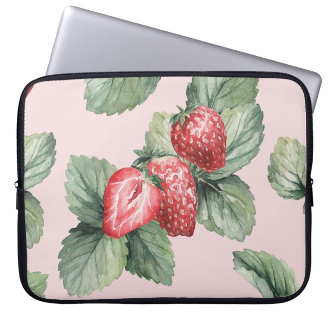 Funda Para Portátil Fresas maduras para el verano: rosa acuarela (Frente)