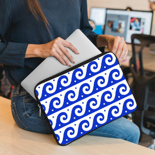 Funda Para Portátil Fret griego, patrón de onda mediterránea, azul