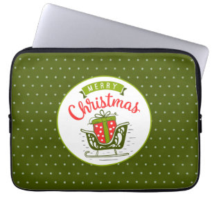 Funda Para Portátil Froiz Navideño Trineo Rojo Verde Patrón Copo de Ni