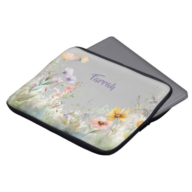 Funda Para Portátil Frontera de flores silvestres personalizada (Superior anverso)