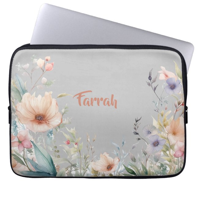 Funda Para Portátil Frontera de flores silvestres personalizada (Frente)