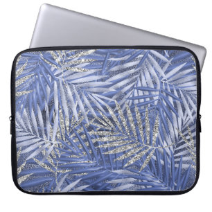 FUNDA PARA PORTÁTIL FRONTERAS DE PALMA TROPICAL AZUL Y PLATA