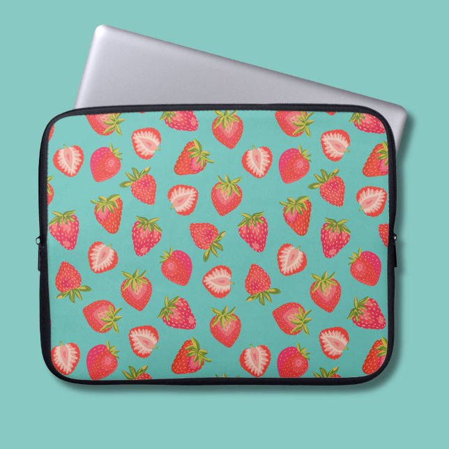Funda Para Portátil Frutas de Verano Fresa (Strawberry fruit mint green summer fruit laptop sleeve)