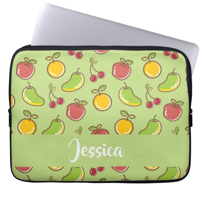 Funda Para Portátil Frutas frescas de verano, patrón verde (Frente)