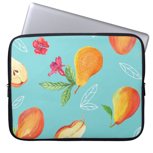 Funda Para Portátil Frutos del jardín: Azul acuarela. (Frente)