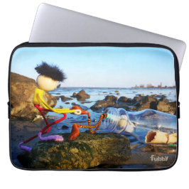 Funda Para Portátil Fubby met flessenpost aan de kust.