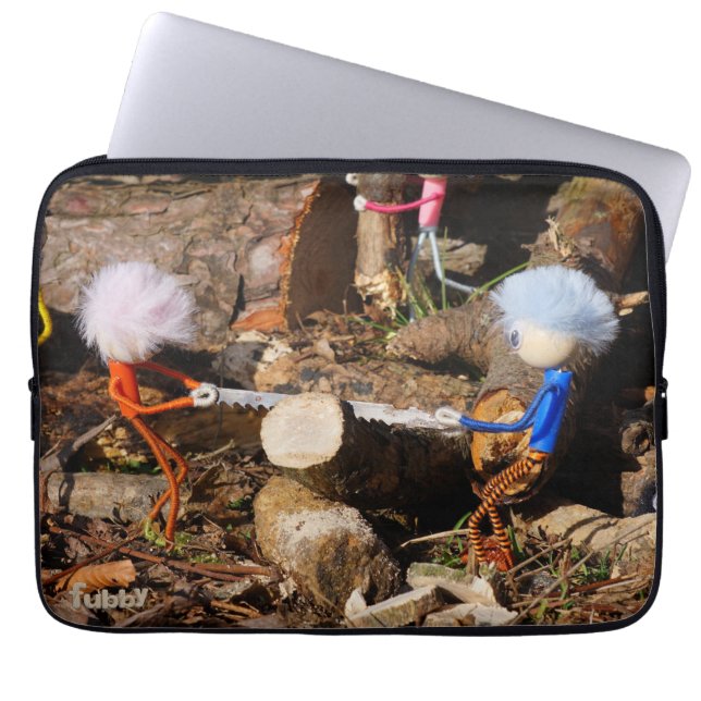 Funda Para Portátil Fubby's die hout zagen. (Frente)