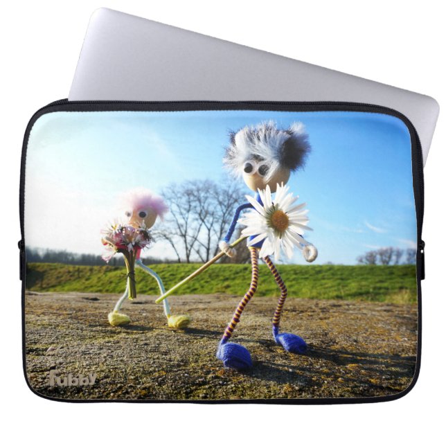 Funda Para Portátil Fubby's in natuur met madeliefjes. (Frente)