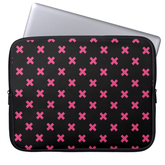 Funda Para Portátil Fuchsia cruza puntos en negro (Frente)