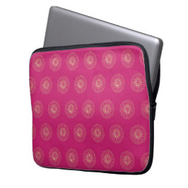 Funda Para Portátil Fuchsia | Golden Zinnia Flower Medallions