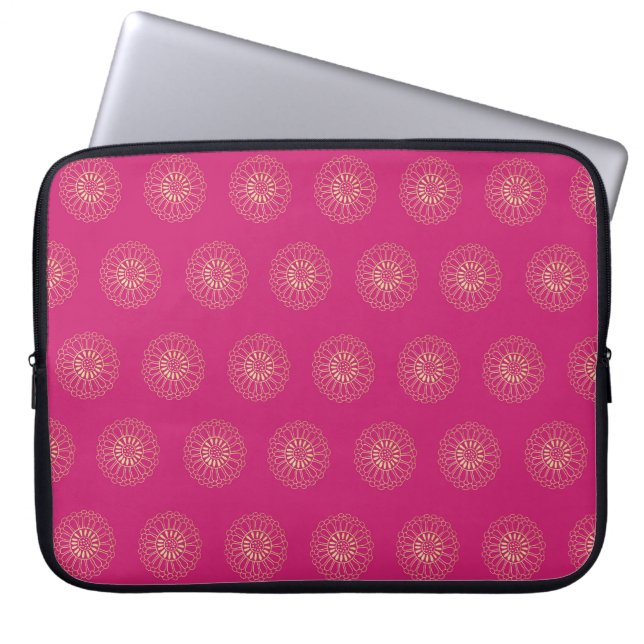 Funda Para Portátil Fuchsia | Golden Zinnia Flower Medallions (Frente)