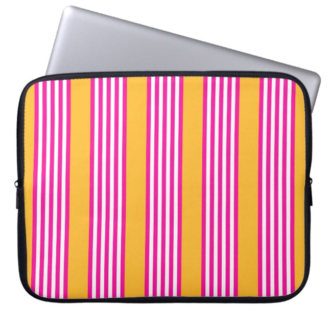 Funda Para Portátil Fuchsia y amarillo cinco rayas (Frente)