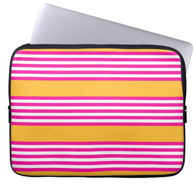 Funda Para Portátil Fuchsia y amarillo cinco rayas (Frente)
