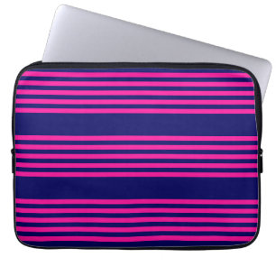 Funda Para Portátil Fuchsia y azul marino de cinco rayas patrón