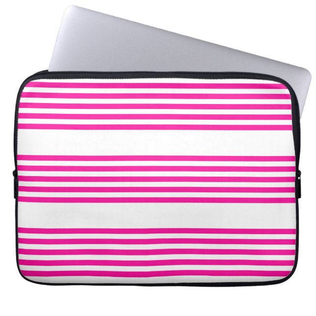 Funda Para Portátil Fuchsia y cinco rayas blancas (Frente)
