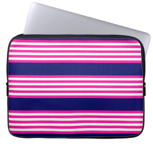 Funda Para Portátil Fuchsia y cinco rayas blancas con azul