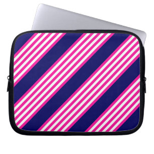 Funda Para Portátil Fuchsia y cinco rayas blancas con azul