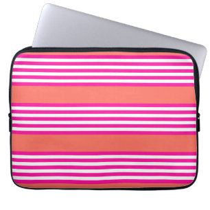 Funda Para Portátil Fuchsia y el patrón de cinco rayas de coral vivo
