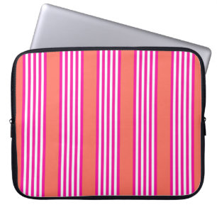 Funda Para Portátil Fuchsia y el patrón de cinco rayas de coral vivo