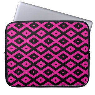 Funda Para Portátil Fuchsia y patrón de diamante negro