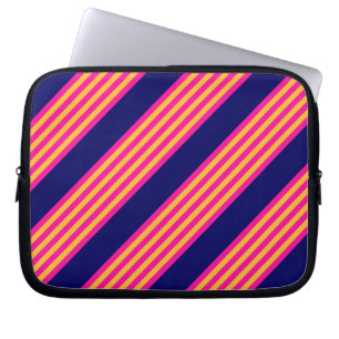 Funda Para Portátil Fuchsia y rayas amarillas con azul marino