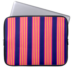 Funda Para Portátil Fuchsia y rayas amarillas con azul marino