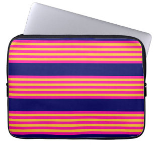 Funda Para Portátil Fuchsia y rayas amarillas con azul marino