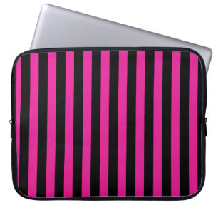 Funda Para Portátil Fuchsia y rayas de caramelo negro