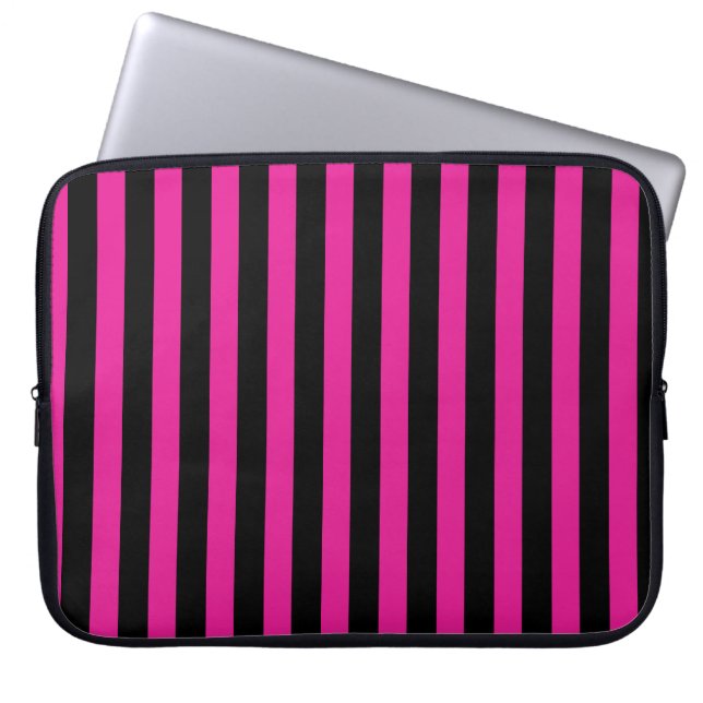 Funda Para Portátil Fuchsia y rayas de caramelo negro (Frente)
