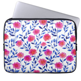 Funda Para Portátil Fucsia Rosa Flores Elegantes Acuarela Floral